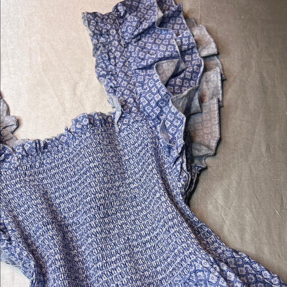 Blue Ruffled Women's Tank Top - Picture 3 of 10